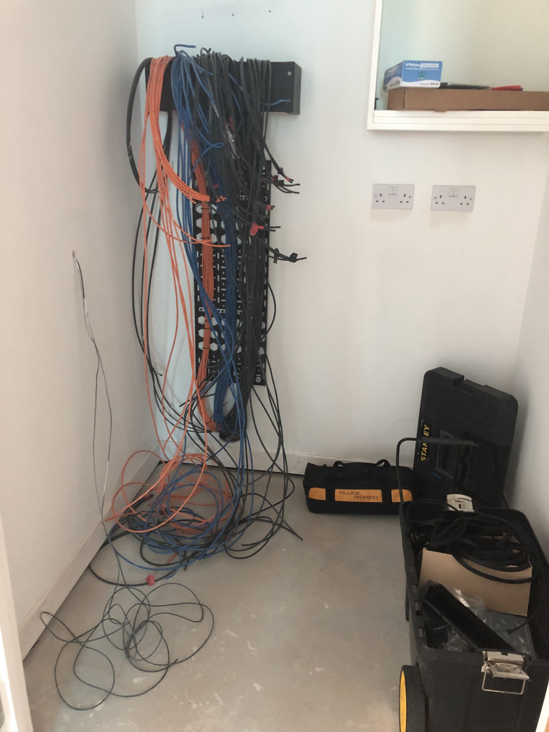Network cabling being terminated at Ochiltree Community Hub Network cabling being terminated at Ochiltree Community Hub