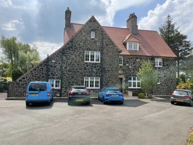 Lairds vans outside Greystones, Kilmacolm, during the 2021 whole-house installation