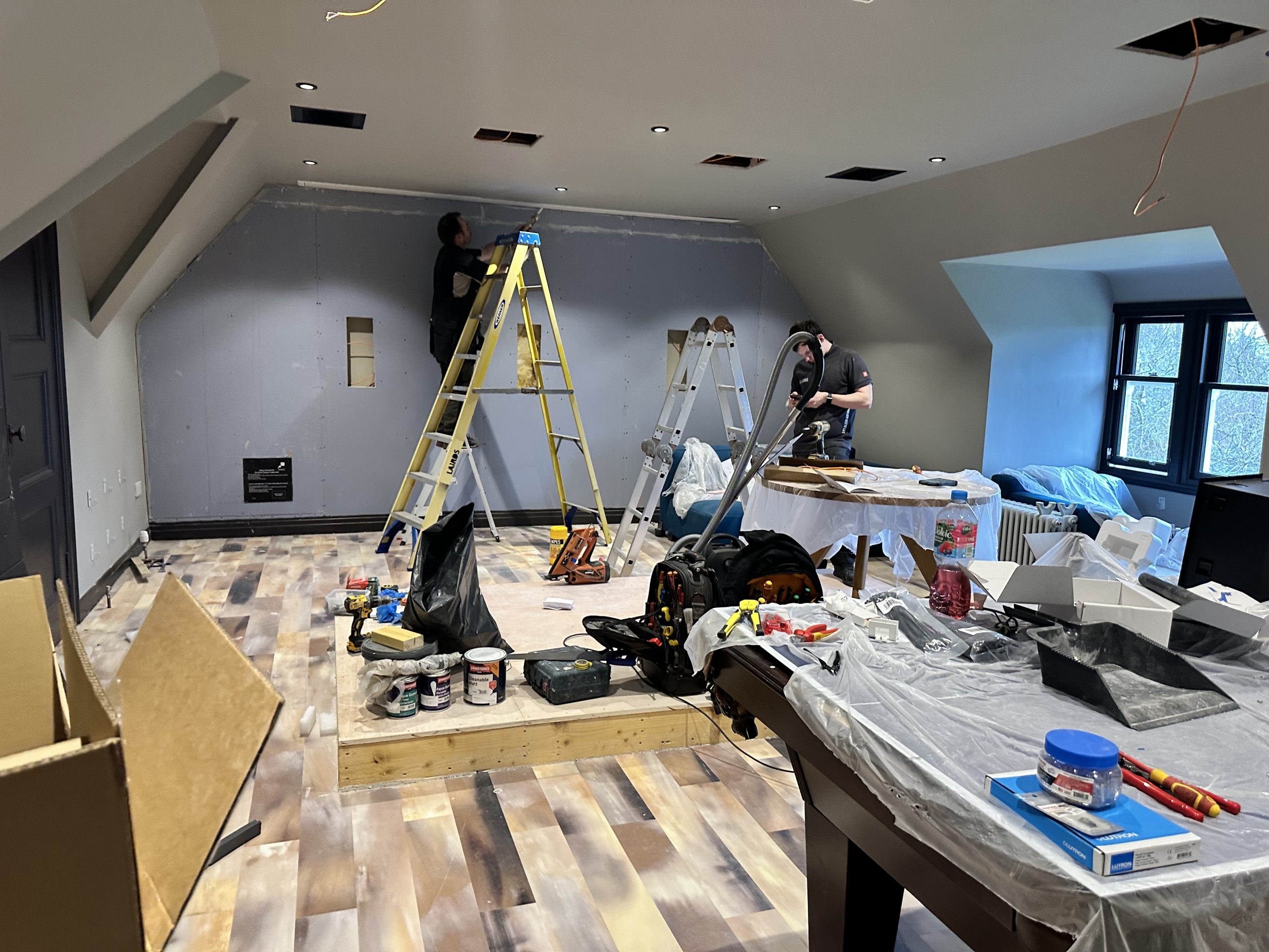 The top floor at Greystones during the acoustic build, before the finishes went on